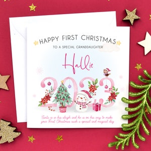 1st Christmas Card Granddaughter, Daughter First Christmas card, Personalised Baby's 1st Christmas Card, Girls, Boys, Grandson