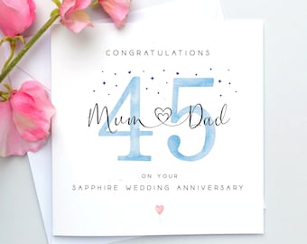 Sapphire Wedding Anniversary Card, Personalised 45th anniversary card, 45th wedding anniversary card Mum & dad, Nana Grandad, Grandparents