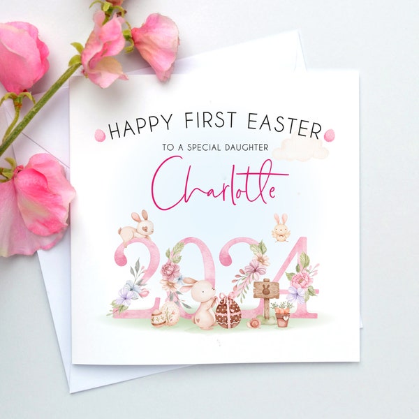 Personalised Girl's First Easter card, Granddaughter 1st Easter, Baby First Easter gift, Daughter, Niece, Goddaughter, Cousin