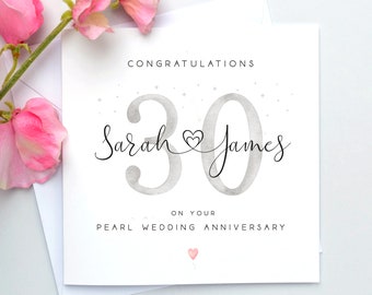 Perlenhochzeits-Jubiläumskarte – personalisierte Karte zum 30. Hochzeitstag – Karte zum 30. Hochzeitstag für Mama und Papa