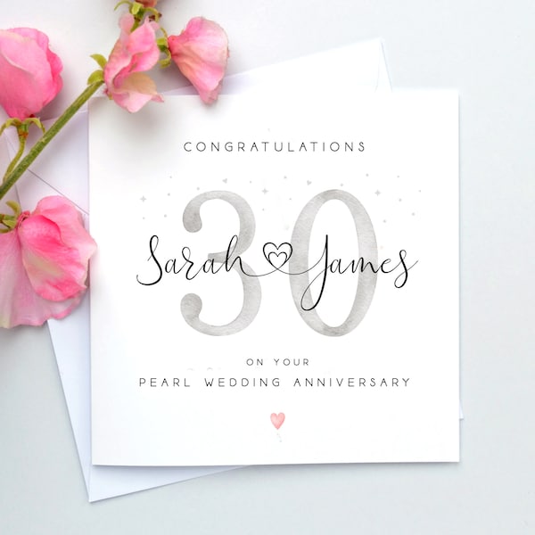 Carte d'anniversaire de mariage perle - carte personnalisée 30e anniversaire - carte 30e anniversaire de mariage papa et maman