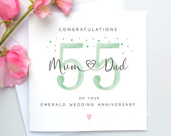 Emerald Wedding Anniversary Card, Personalised 55th anniversary card, 55th wedding anniversary card Mum & dad, Nana Grandad, Grandparents