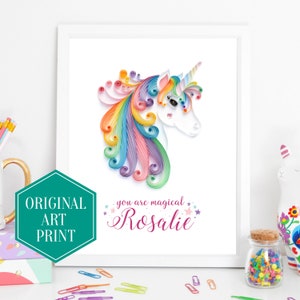 Personalised Unicorn print, Girls room decor, Unicorn picture, Unicorn wall art, Nursery decor, Unicorn Christmas gift