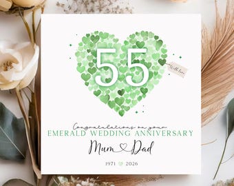 Personalised 55th wedding anniversary card, Emerald wedding mum and dad