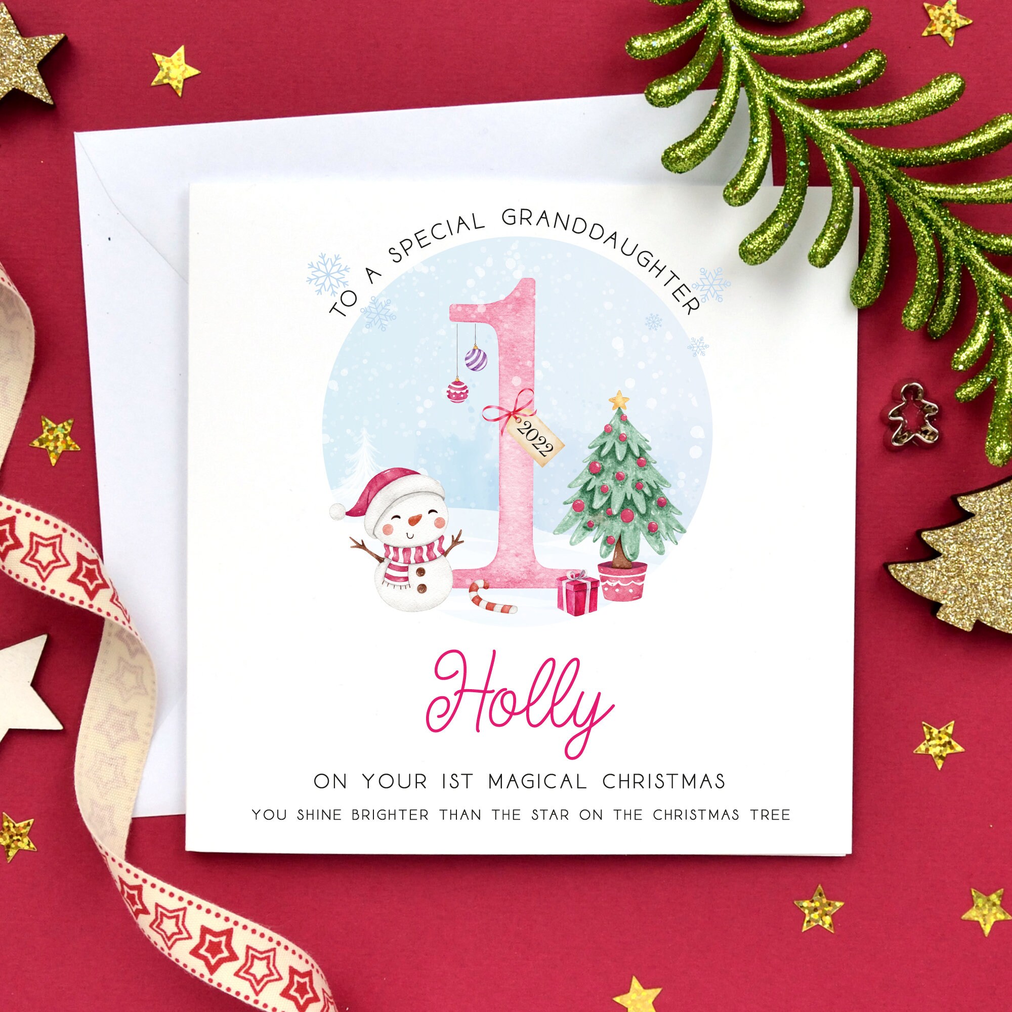 Personalised Baby's 1st Christmas Card Granddaughter - Etsy