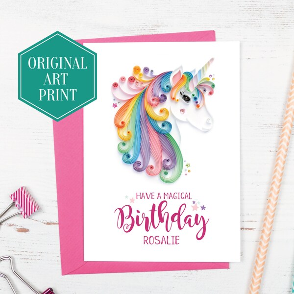 Magical Unicorn Birthday Card, Girls birthday card, Card for daughter, Granddaughter card, Niece card, Personalised Card, Cute card