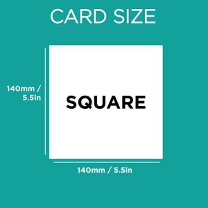 May include: A white square card with the word "SQUARE" in black text. The card measures 5.5 inches by 5.5 inches.