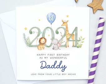 Safari Daddy birthday card, First birthday as a dad, 1st Birthday as my daddy card, Happy Birthday card for dad, Twins daddy birthday card