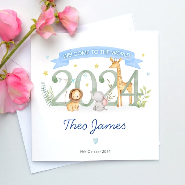 Personalised baby boy card, New baby boy card, new baby gift, New grandson card, Congratulations card