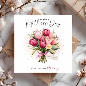 Mother's Day Card, Floral Tulips Watercolour, Happy Mother's Day Card, Card for Mum image 3