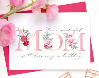 Wonderful Mom Birthday Card, Mothers day cards, Birthday Card For Mum, Happy Birthday Card, Mam Card, Mom card A6