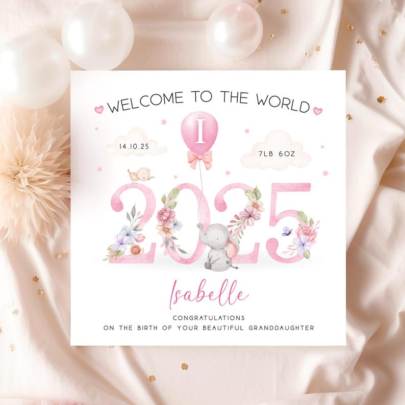 Baby Girl Card, Baby daughter card, Welcome to the world, New baby gift image 3