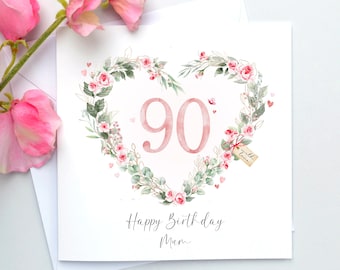 Personalised 90th birthday card for her, Mum, Nana, Grandma, Any name, Any relation, Birthday card for women