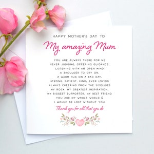 Poem Mothers Day Card From Daughter, Cute Mother Day Card Mum, Happy Mothers Day Cards, Personalised Mothers Day Gift