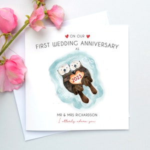 Personalised Otter First Anniversary Card, 1st Wedding Anniversary For Husband, Wife, Mr and Mrs, Mr and Mr, Mrs and Mrs