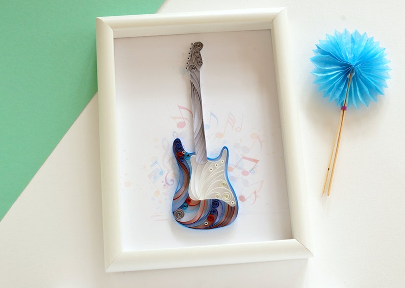 Guitar lover gift Guitar picture Quilled guitar wall art Etsy