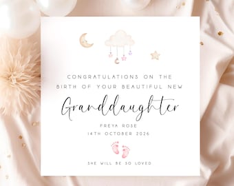 Tarjeta personalizada para nieta recién nacida, tarjeta de felicitación para nieta recién nacida, tarjeta para abuelos recién nacidos, regalo para bebé recién nacido