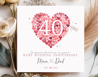 Personalised Ruby Wedding Anniversary Card, 40th wedding anniversary card Mum & Dad