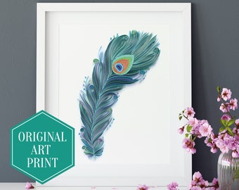 Peacock Feather print, Peacock Wall Art, Peacock Art Print, Peacock Feathers, Feather Artwork, Peacock decor