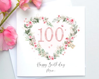 Personalised 100th birthday card for her, Mum, Nana, Granny, Great Grandma, Any name, Any relation, Birthday card for women