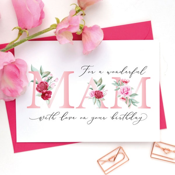 Wonderful Mam Birthday Card, Mothers day cards, Birthday Card For Mum, Happy Birthday Card, Mam Card, Mom card A6