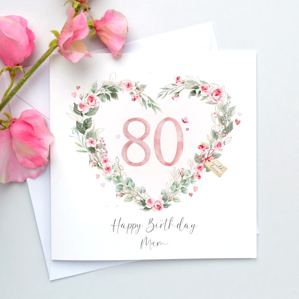 Tarjeta de cumpleaños número 80 personalizada para ella, mamá, nana, abuela, cualquier nombre, cualquier relación, tarjeta de cumpleaños para mujeres