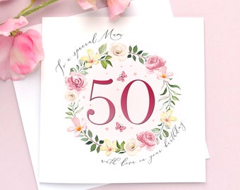 Happy 50th Birthday Card, Mum 50th birthday card, 50th Card Nan, 50th Birthday Grandma, Wife, Sister, Auntie, Friend