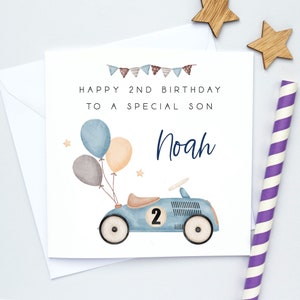 Race car 2nd Birthday Card boys, Grandson Second Birthday Card, Card for Son, Card fro Nephew, Any age 3th, 4th, 5th