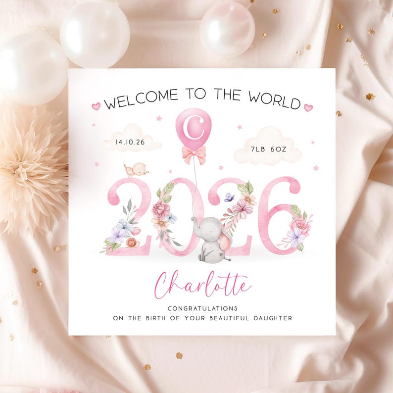Baby Girl Card, Baby daughter card, Welcome to the world, New baby gift image 2