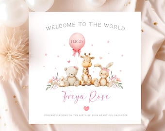 Personalised baby girl card, Baby daughter card, Welcome to the world, New baby gift