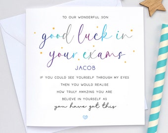 Son Exam good luck card, Good luck in your exams, Grandson, GCSEs, A Levels, Univeristy, SATs, Sitting Exmas