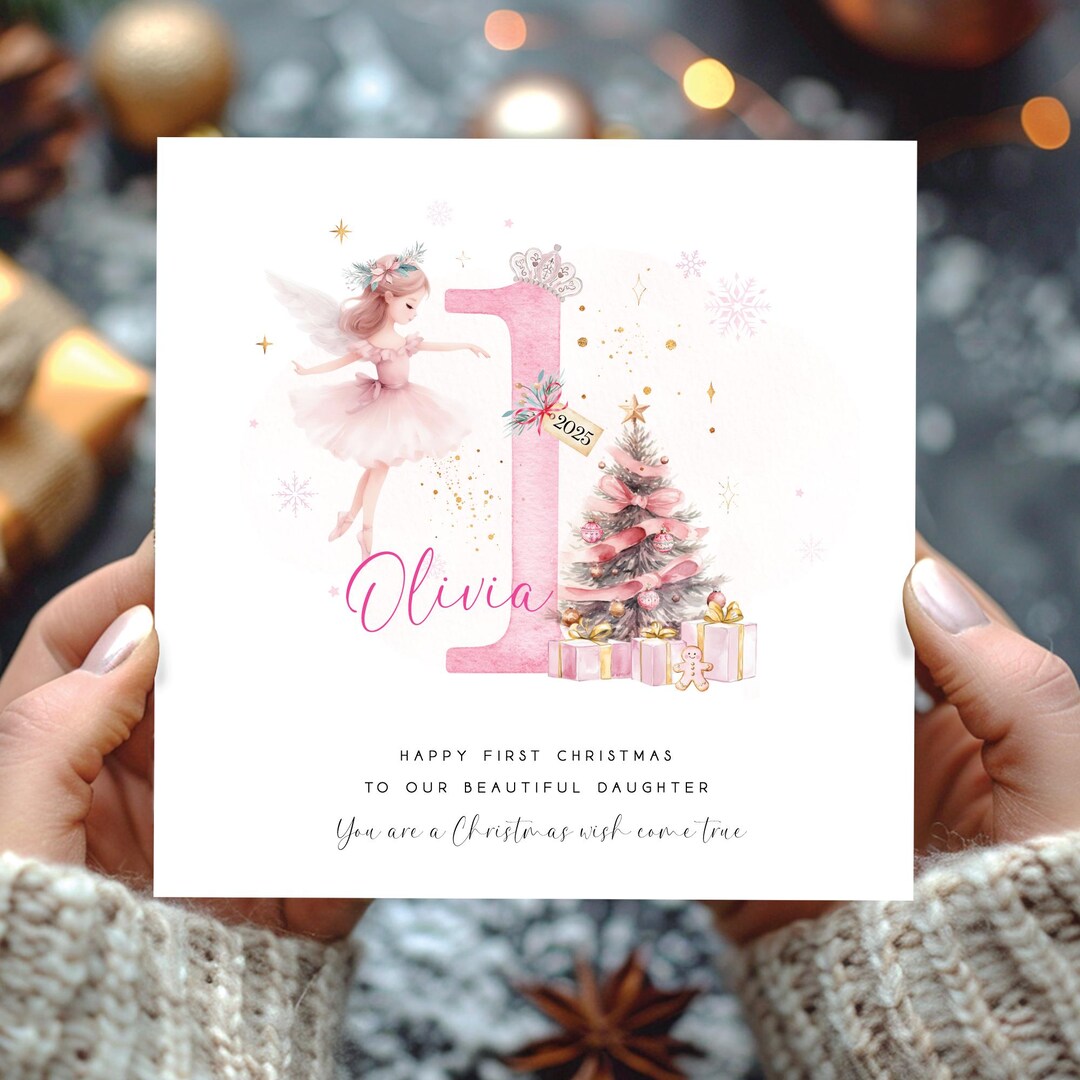 Personalised Fairy Baby Girl 1st First Christmas Card for Daughter ...