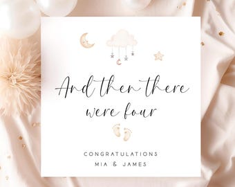 New Baby Card, And Then There Were Four, Baby Announcement Card, Pregnancy Congratulations Card, Baby Shower Card
