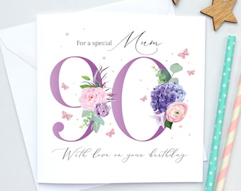 Happy 90th Birthday Card Mum, 90th Card Nan, 90th Birthday Grandma, Wife, Sister, Auntie, Friend