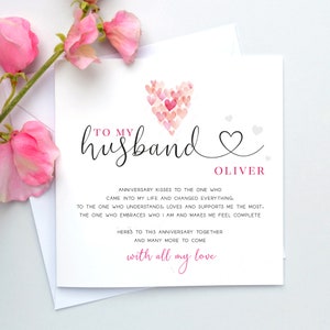 Personalised Husband Anniversary card, Poem 1st Wedding Anniversary Card for Husband, Card for him