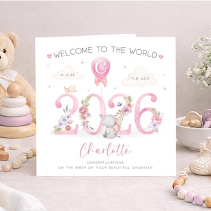 Baby Girl Card, Baby daughter card, Welcome to the world, New baby gift image 1