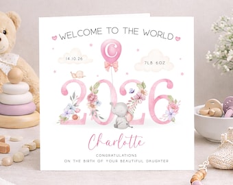 Baby Girl Card, Baby daughter card, Welcome to the world, New baby gift