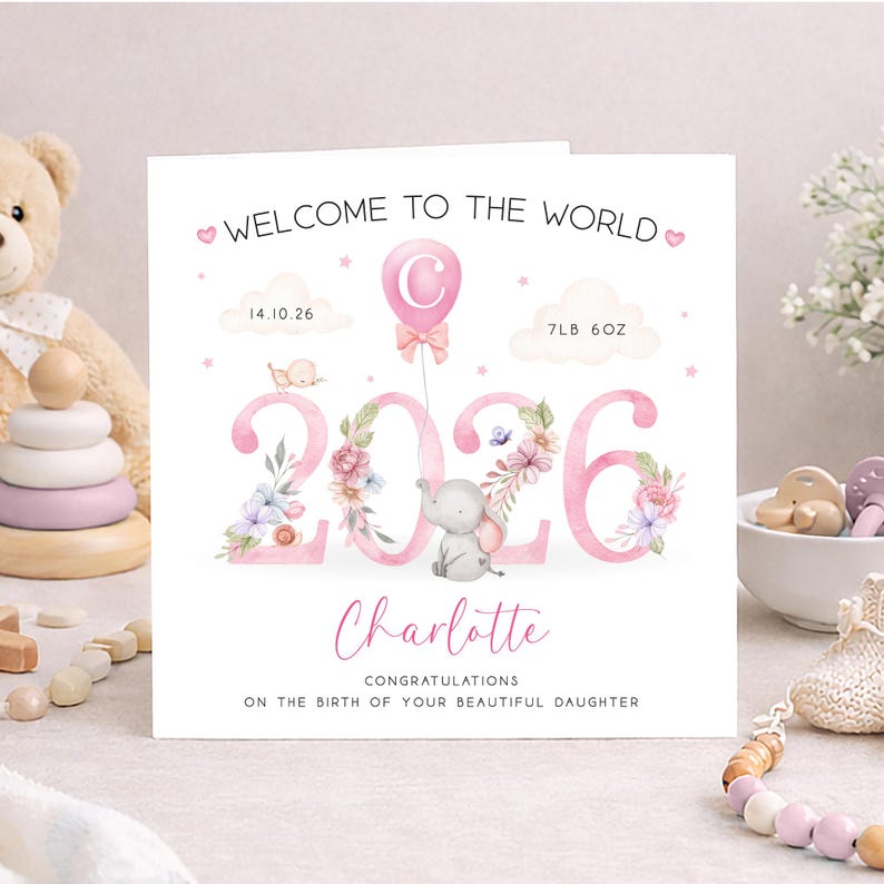 Baby Girl Card, Baby daughter card, Welcome to the world, New baby gift image 1