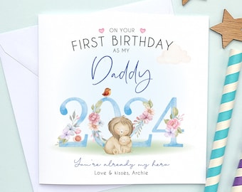 2024 First birthday as a daddy, 1st Birthday as my daddy card, First Birthday card for dad, Twins Daddy Birthday card