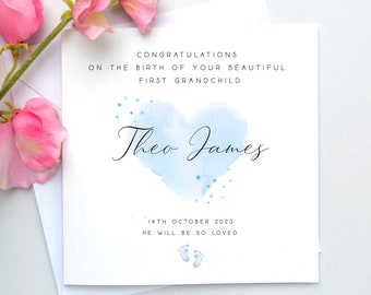 Personalised First grandchild card, New Grandparents Card, Birth of Granddaughter card, New Grandson, Congratulations on the birth