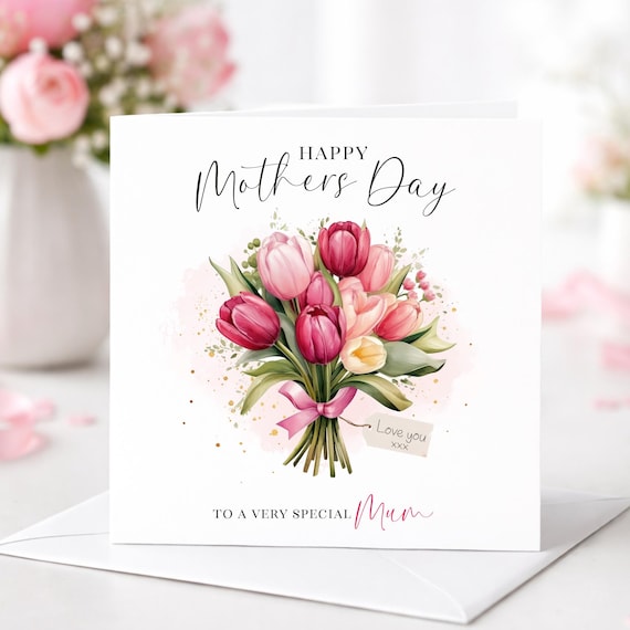 Mother's Day Card, Floral Tulips Watercolour, Happy Mother's Day Card, Card for Mum