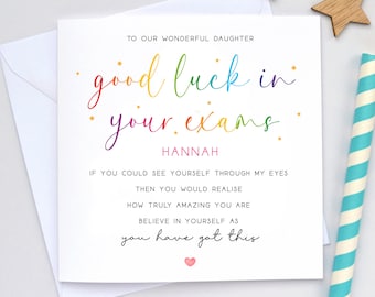 Daughter Exam good luck card, Good luck in your exams, Granddaughter, GCSEs, A Levels, Univeristy, SATs, Sitting Exmas