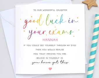Daughter Exam good luck card, Good luck in your exams, Granddaughter, GCSEs, A Levels, Univeristy, SATs, Sitting Exmas