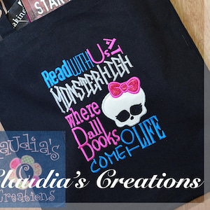 Read with us at Monster High Embroidery Saying, Monster High Inspired Reading Pillow Embroidery Saying, Pocket Pillow Verse