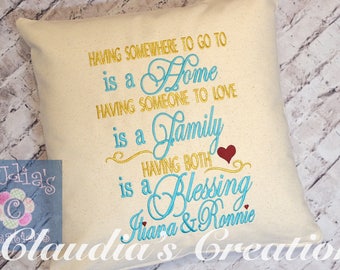 6"x10" and 8"x12" Home, Family, Blessing Embroidery Saying Design, Reading Pillow Embroidery Saying