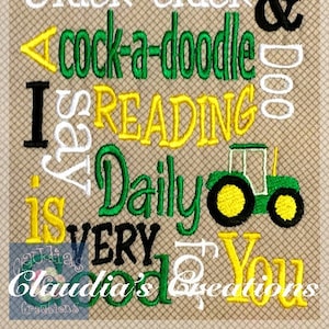 Cluck Cluck Subway Embroidery Saying, Farm Animal Pocket Pillow Saying, Reading Pillow Saying