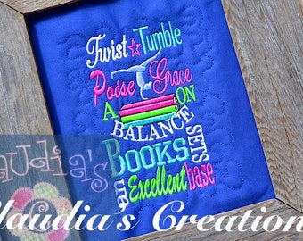 Gymnastics Subway Word Art Embroidery Saying, Pocket Pillow, Gymnastics Reading Pillow