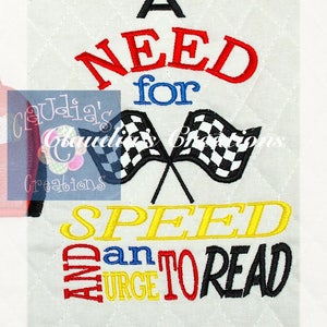 Racing Subway Art, Pocket Pillow Embroidery Saying, Reading Pillow Embroidery Saying, Racing Cars