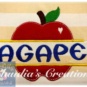 Split Apple Embroidery Appliqué design, School Teacher Embroidery Design, apple Appliqué