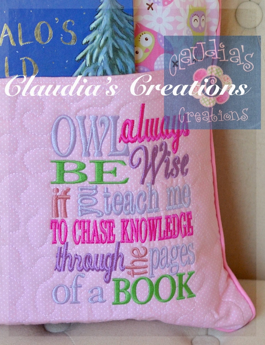 Owl always be Wise Embroidery Saying, Pillow Pocket Owl Subway Art, O…